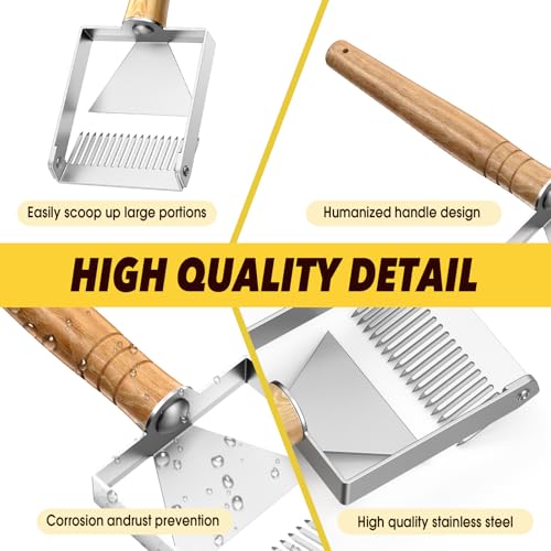 2-in-1 Honey Uncapping Fork & Scraper Tool Stainless Steel Beekeeping Equipment with Wooden Handle Adjustable Tine Spacing for Bee Hive Honeycomb Harvesting