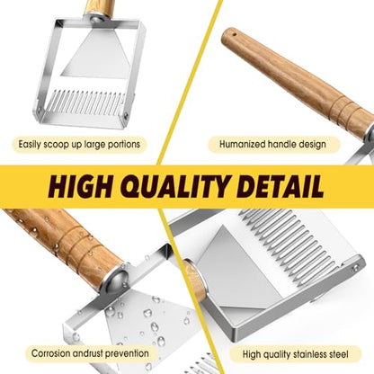 2-in-1 Honey Uncapping Fork & Scraper Tool Stainless Steel Beekeeping Equipment with Wooden Handle Adjustable Tine Spacing for Bee Hive Honeycomb Harvesting