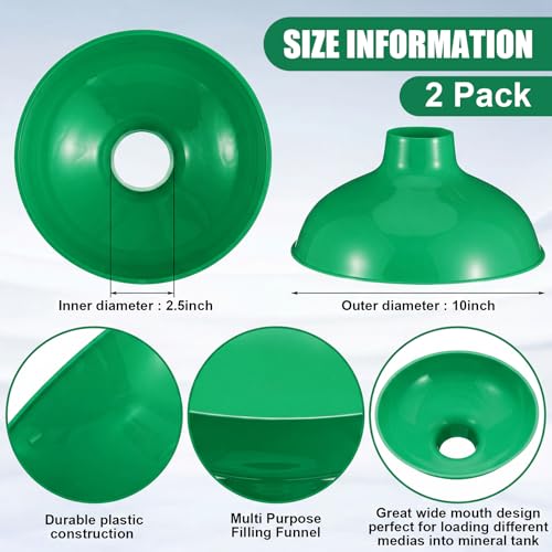 Vesici 2 Pack Extra Large Wide Mouth Funnel 2.5" x 10" Multi Purpose Filling Funnel Plastic Reusable for Water Softener Resin Tanks Carbon Media Jar Filling Use (Green) - color: Green