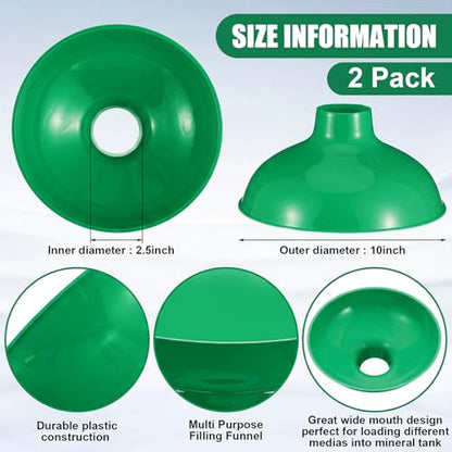 Vesici 2 Pack Extra Large Wide Mouth Funnel 2.5" x 10" Multi Purpose Filling Funnel Plastic Reusable for Water Softener Resin Tanks Carbon Media Jar Filling Use (Green) - color: Green