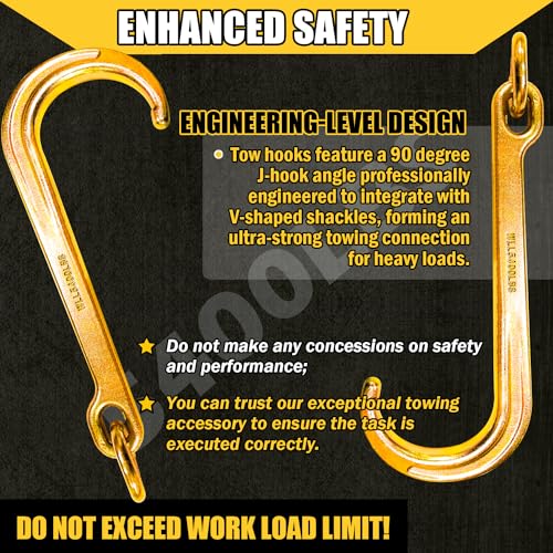 YATOINTO Pair of 15" J Hooks for Towing - G70 Steel with Chain Links, 5400 lb Capacity - Heavy Duty Tow Hook Fits Tractors, Trailers, Trucks