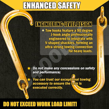 YATOINTO Pair of 15" J Hooks for Towing - G70 Steel with Chain Links, 5400 lb Capacity - Heavy Duty Tow Hook Fits Tractors, Trailers, Trucks