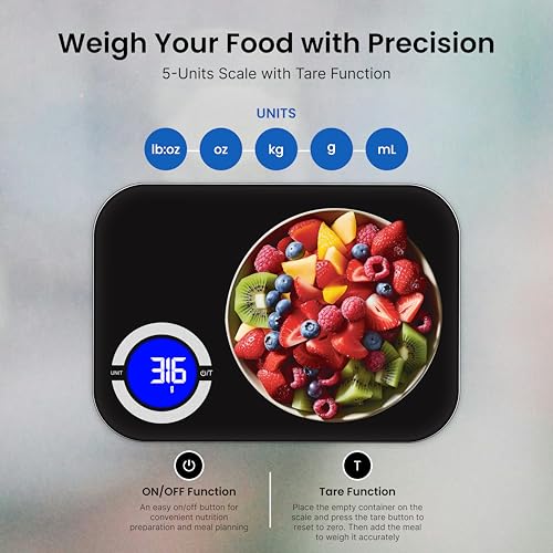 Smart Kitchen Scale- Digital Weight Grams and Oz Food Scale with Nutritional Calculator for Weight Loss, Accurately Track Calories & Macros with Bluetooth Fitness App (Black). - color: Black