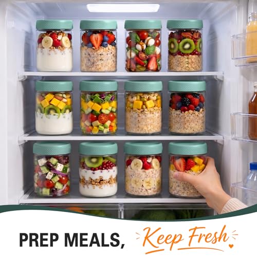 Overnight Oats Containers with Lids, Glass Storage Containers with Lids, Wide Mouth Mason Jars 16oz, Sugar Bowls, Airtight Glass jars for Chia Pudding, Yogurt, Salad Storage (6 Pack, Green) - color: Green