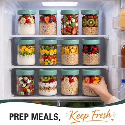 Overnight Oats Containers with Lids, Glass Storage Containers with Lids, Wide Mouth Mason Jars 16oz, Sugar Bowls, Airtight Glass jars for Chia Pudding, Yogurt, Salad Storage (6 Pack, Green) - color: Green