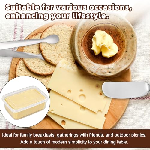 lasuroa 4pcs Butter Slicer Cutter Set with Storage Box, Stainless Steel Knife Spreader, Wire Cheese Slicer and Serving Tongs Kitchen Food Tool for Block Cheese and Butter - style: Butter Slicer+Spreader+Tongs+Storage Box