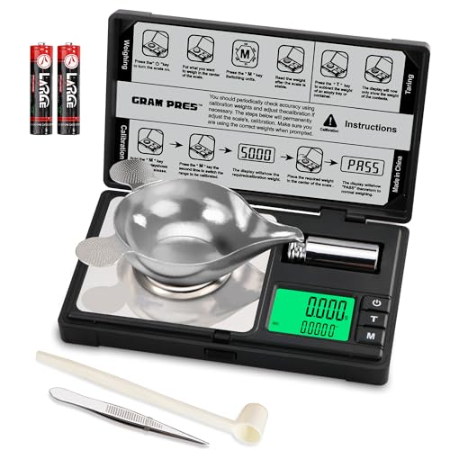 GRAM PRES High Precision Milligram Scale,50g/0.001g Digital Mini Pocket Gram Scale,Mg Scale for Weighing Powders,Jewelry, Medicine, Gem, Reloading, with Cal Weight, Tweezer ，Tray and Scoop - color: Black