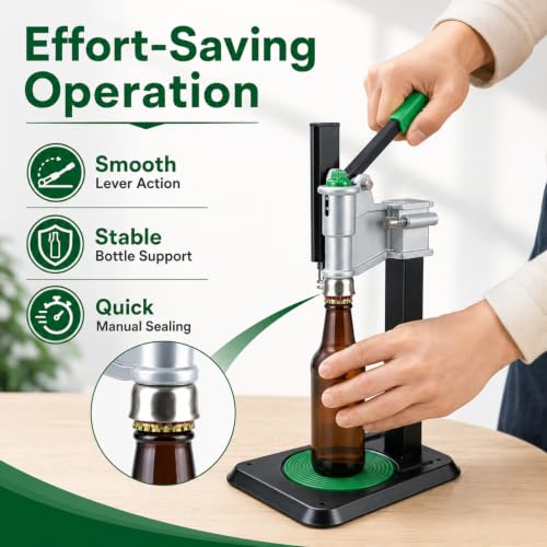 Adjustable Bench Lever Bottle Capper, Metal Press Bottle Sealing Tool, Manual Bottle Closure Device for Home Brewing, Soda & Craft Beverage Bottling