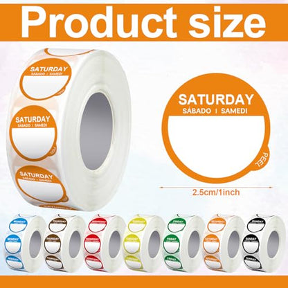 Sayglossy 7000 Pcs Day of Week Label Food Label Monday Through Sunday Management Inventory Sticker Removable Weekly Self Adhesive Date Dot Sticker for Restaurant Kitchen Container (Round) - style: Round