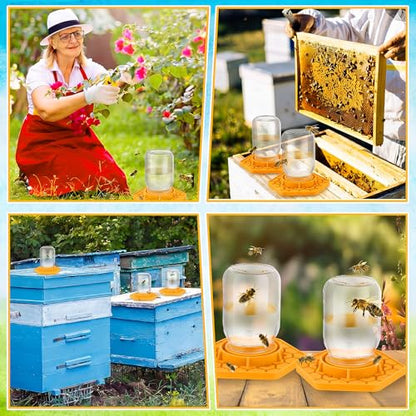 8 Pack Bee Feeder for Mason Jar Bee Watering Station Garden Silicone Sugar Water Feeder Beekeeping Drinking Equipment Tools with Mason Jars for Drinking Water(Ginger Yellow,Hexagon) - color: Ginger Yellow, style: Hexagon