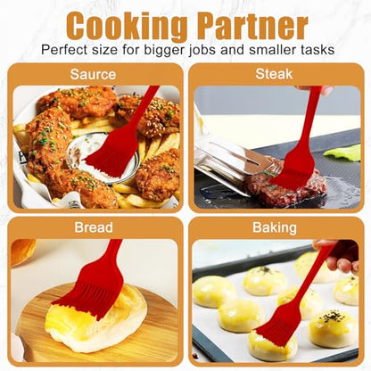 Silicone Basting Brush 2 Pcs Pastry Brush for Oil, BBQ, Grill, Sauce Baking Cooking, Dishwasher Safe (Red) - color: Red