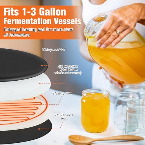 Kombucha Heating Pad with Digital Temperature Control, 11.8" Fermentation Heating Pad, 45-113°F Adjustable Temperature, Proofing Mat for Glass and Plastic Carboy Fermentors(1 Piece)