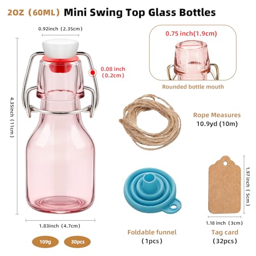 30Pcs 2oz Swing Top Glass Bottles,Flip Top Glass Bottle with Lids Sealable Kombucha Bottle for Brew Beer Syrup Vanilla Extract Air Tight Bottles (Pink) - color: Pink