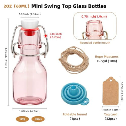 30Pcs 2oz Swing Top Glass Bottles,Flip Top Glass Bottle with Lids Sealable Kombucha Bottle for Brew Beer Syrup Vanilla Extract Air Tight Bottles (Pink) - color: Pink