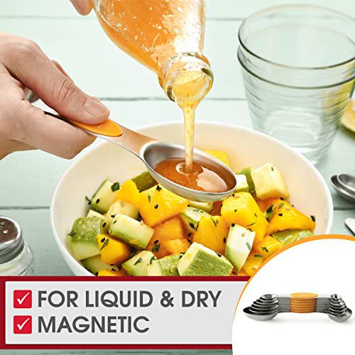 Spring Chef Stainless Steel Magnetic Measuring Spoons Set of 8 with Leveler, Dual Sided Metal Teaspoon & Tablespoon Measuring Spoons, Kitchen Gadgets for Baking & Cooking, Fits in Spice Jars - Mango - color: Mango, size: 1-Pack