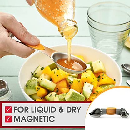 Spring Chef Stainless Steel Magnetic Measuring Spoons Set of 8 with Leveler, Dual Sided Metal Teaspoon & Tablespoon Measuring Spoons, Kitchen Gadgets for Baking & Cooking, Fits in Spice Jars - Mango - color: Mango, size: 1-Pack