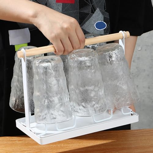 Cup Drying Rack, Bottle Drying Rack, Slanted Iron Coffee Mug Holder Stand, Countertop Glass Organizer, Removable Drain Tray Kitchen Tumbler Caddy, Counter Glass Tree - color: Black