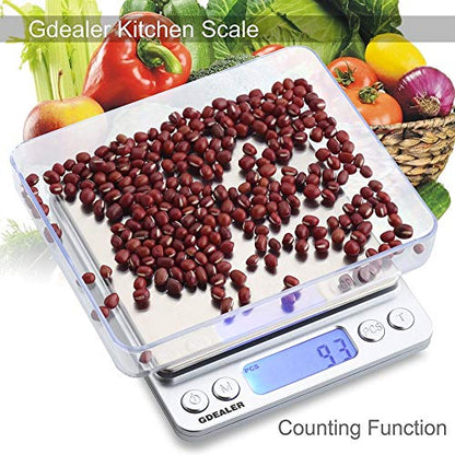 GDEALER Food Scale, 0.001oz/0.01g Precise Digital Kitchen Scale Gram Scales Weight Food Coffee Scale Digital Scales for Cooking Baking Stainless Steel Back-lit LCD Display Pocket Small Scale, Silver - color: Silver