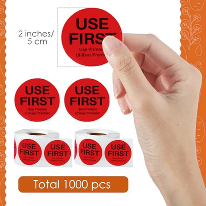 Epakh 1000 Pcs 2 Inch Use First Stickers Food Service Inventory Control Labels for Restaurant Permanent Adhesive Food Labels Circle Dot Paper (Red) - color: Red