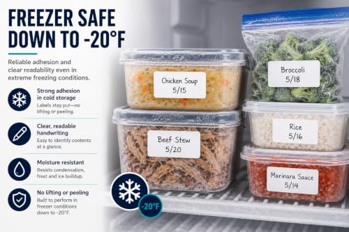 Veritack™ 1000 Removable Food Labels – 1" x 2" Roll on 1" Core – Moisture Resistant – Freezer & Refrigerator Safe – Writable Stickers for Restaurant, Meal Prep & Food Storage