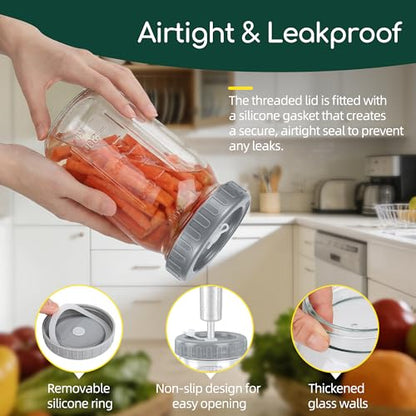 32oz Fermentation Jar Kit with Fermenting Weights and Airlock Lids, Wide Mouth Glass Jars with Scale Mark for Making and Storing Sauerkraut, Pickles (Pack of 4) - size: 32oz * 4pack