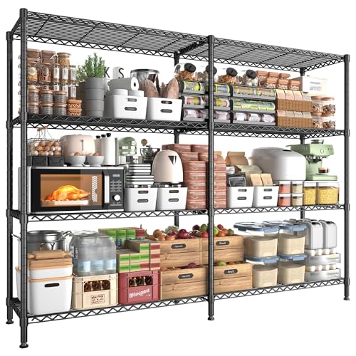 REIBII 61.7''W Storage Shelves Load 1220LBS Wire Shelving Unit 4 Tier Metal Shelving for Storage Rack Shelves Heavy Duty Garage Shelf Pantry Shelves Kitchen Shelving, 61.7" W*62.9" H*15.8" D, Black - style: Black-15.8" Dx61.7" Wx62.9" H-4 Tier