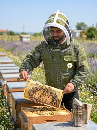 Beekeeping Jacket with Veil 3-Layer Ultra Ventilated Veil Fencing YKK Zippers Full Protection Suit Carrying Bag (BP-301-Green)-M - color: Green Fencing Veil, size: M