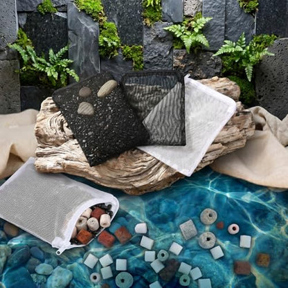 20PCS 7.9 X 5.8 Inch Aquarium Filter Media Bag Extra Fine 100μm Reusable Aquarium Mesh Bags with Zipper, White & Black Filter Mesh Bag for Fish Tank Activated Carbon, Ceramic Rings