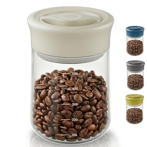 LAKUMIQI Overnight Oats Containers with Lids, 17oz Glass Jars with Airtight Lids, One-Hand 90° Twist-Off Wide Mouth Food Storage for Coffee Bean, Chia Pudding, Meal Prep, Pantry, Beige - color: Beige, size: 17 OZ(500ml)