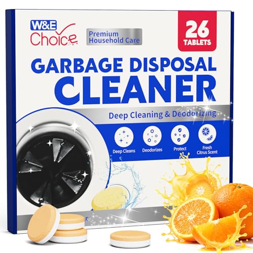 W&E Choice Garbage Disposal Cleaner and Deodorizer Tablets - 26 Pack, Powerful XL Foaming Tablets, Citrus Scent Sink Cleaner and Deodorizer, Septic Safe Kitchen Cleaning Care, 1-Year Supply