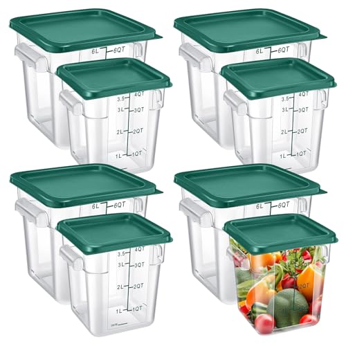 Suclain 8 Pack 4 QT and 6 QT Food Storage Containers with Lids Scales Handles Square Clear Restaurant Food Storage Containers Polycarbonate Commercial Grade for Kitchen Marinating Meat Dough(Green) - color: Green
