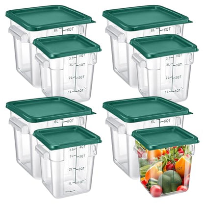 Suclain 8 Pack 4 QT and 6 QT Food Storage Containers with Lids Scales Handles Square Clear Restaurant Food Storage Containers Polycarbonate Commercial Grade for Kitchen Marinating Meat Dough(Green) - color: Green