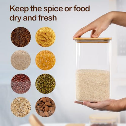 D2scrma 149oz 50oz Airtight Glass Square Storage Canister with Bamboo Lid Set of 2(4400ml*1 1500ml*1) Large Gallon Glass Jars for Sugar, Flour, Cookies and Coffee beans (‎with Black Lable) - size: 149oz*1/50oz*1