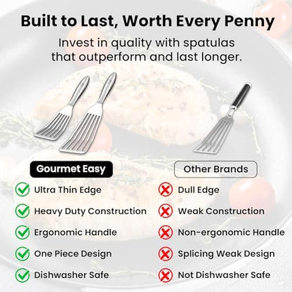 Gourmet Easy Fish Spatula Set, Ultra-Thin Edge for Easy Turning & Flipping | Stainless Steel, Kids Friendly, Ergonomic Non-Slip Grip for Secure Control, Versatile Use, Dishwasher Safe, 5-Year Warranty - color: Original