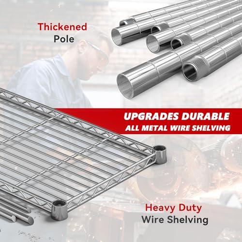 REIBII 58" W Storage Shelves Wire Shelving 1400LB Metal Shelves for 5 Tier Shelving Unit with Shelf Adjustable Garage Shelving Rack for Pantry Kitchen Garage, 58" W x 59" H x 13.8" D, Chrome - style: Chrome-13.8"D x 58"W x 59"H-5 Tier