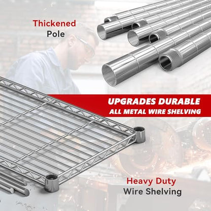 REIBII 58" W Storage Shelves Wire Shelving 1400LB Metal Shelves for 5 Tier Shelving Unit with Shelf Adjustable Garage Shelving Rack for Pantry Kitchen Garage, 58" W x 59" H x 13.8" D, Chrome - style: Chrome-13.8"D x 58"W x 59"H-5 Tier