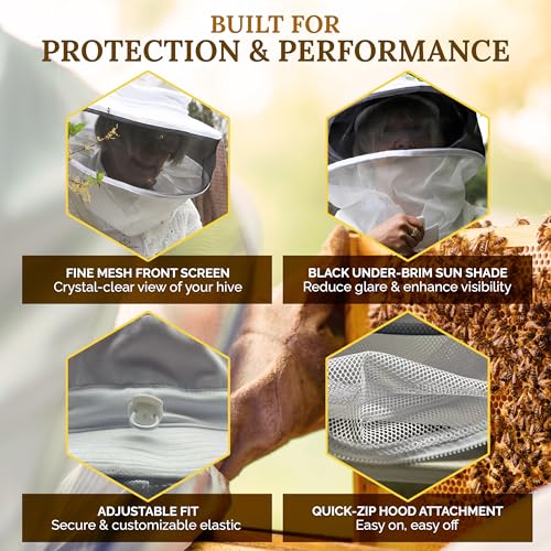 Bee Keeper Hat with Round Hood, Ventilated Beekeeping Veil, Bee Protective Gear for Men & Women, Comfortable Mesh for Beekeeping, Beekeeping Supplies - S/M/L - size: S/M/L
