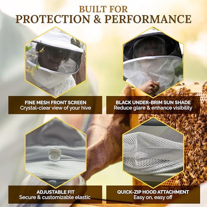 Bee Keeper Hat with Round Hood, Ventilated Beekeeping Veil, Bee Protective Gear for Men & Women, Comfortable Mesh for Beekeeping, Beekeeping Supplies (XL+) - size: XL+