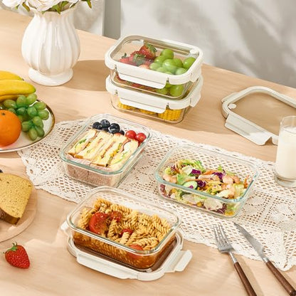 Vtopmart 5 Pack 35oz Glass Food Containers with Glass-Lids & Air Vent, Meal Prep Food Container Sets, Reusable Lunch box for leftovers, Save for Microwave, Oven, Freezer, and Dishwasher, BPA Free