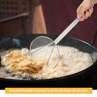 Baderke 2 Pcs 16 Inch Stainless Steel Skimmer Round Plated Wire Strainer Fryer Spoon Mesh Stirring with Long Handle for Kitchen Fried Food Cooking Straining Frying - size: 16 Inch