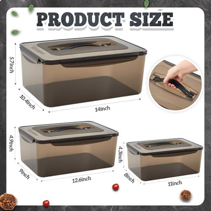 Reallnaive 3 Pcs Marinating Containers with Lid 12.5, 8.3, 6.5 Quart Plastic Food Brining Containers Dishwasher Safe Grilling Accessories for Thanksgiving Meat Chicken Turkey Rib BBQ Prep Storage - size: 12.5 Quart,8.3 Quart,6.5 Quart