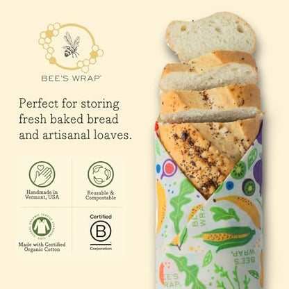 Bee's Wrap Beeswax Wraps for Bread - Beeswax Bread Wrap for Sourdough & Bread Storage - Plastic Free Made in USA Reusable Natural Food Wrap - Garden Party - color: Garden Party