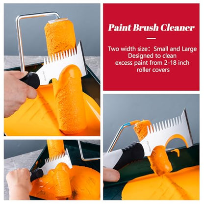 Mister Rui 5 in 1 Paint Brush Comb and Roller Cleaner Tool, Stainless Steel Paint Brush Cleaner with Hammer Base & Anti-Slip Grip, for Professional Painters & DIYers - color: Black+gray