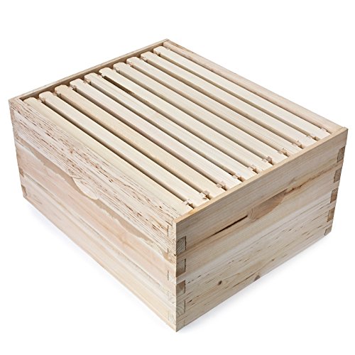 Honey Keeper Beehive 10 Frame Kit Super Box and 10 Deep Frames with Foundations for Langstroth Beekeeping - style: non-waxed