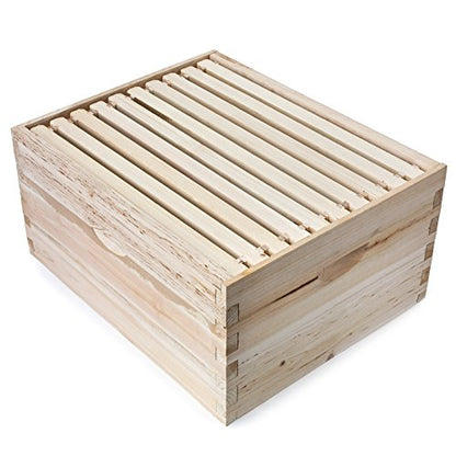 Honey Keeper Beehive 10 Frame Kit Super Box and 10 Deep Frames with Foundations for Langstroth Beekeeping - style: non-waxed