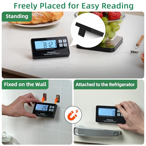 Atogou Food Scale, 33lb Wireless Kitchen Scale with Remote Display, 1g/0.1oz Precise Graduation, Food-Grade 304 Stainless Steel, Digital Food Scale for Cooking, Baking, Postage, Shipping, Black&Silver