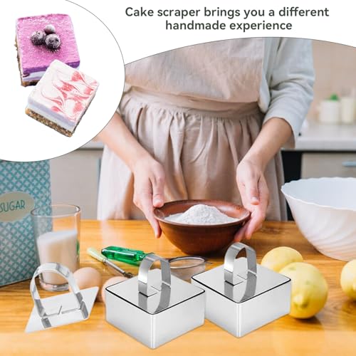 Uncle Jack 4 Pieces Food Ring Molds Set, Stainless Steel Cake Ring Mold with Pusher, for Kitchen Tools, Baking Pastry, Cake, Mousse (Include 4 Rings and 2 Pushers) - size: Square 2 PCS 3 1/8" + 2 PCS 2 3/8"