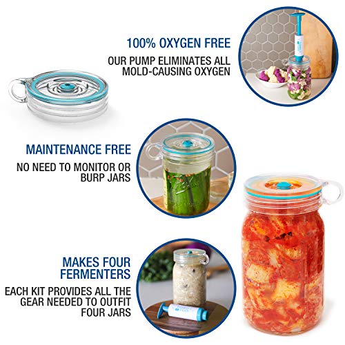 Simply Sauer Fermentation Airlock Bundle Kit - Fits Wide Mouth Mason Jars - Supplies Include Airlocks, Pump