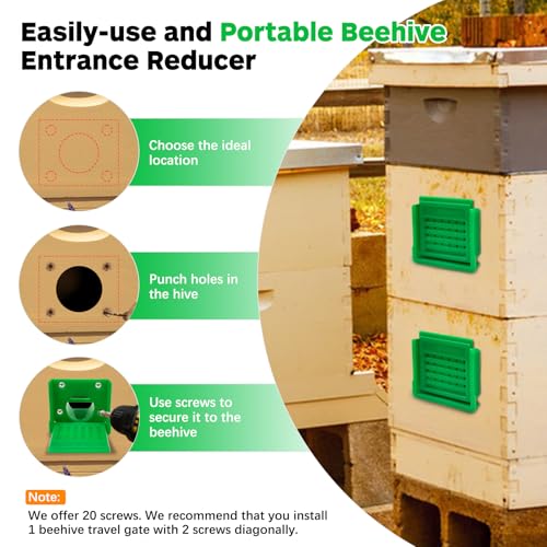 Bee Hive Entrance Reducer, 6 Pack Plastic Beehive Entrance Reducer,Green Square Beehive Travel Gate, Portable Bee Hive Mouse Guard, Bee Hive Ventilation Window,Year Around Beekeeping Supplies Tools - color: Green-6pcs