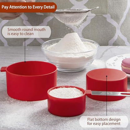10Pcs Measuring Cups & Spoons Set, Stackable Cups and Spoons, Nesting Measure Cups with Stainless Steel Handle, Kitchen Gadgets for Cooking & Baking (Red) - color: Red